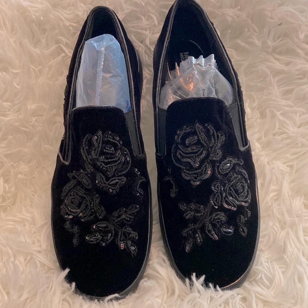 Michael Kors VELVET and Sequins,  Black Loafers  NWOT, EUC